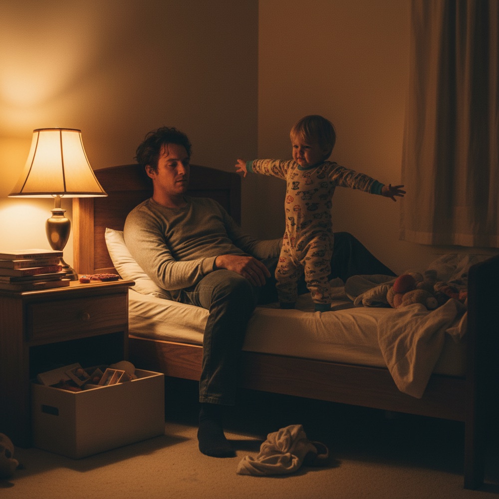 A parent and child sharing a calm bedtime moment